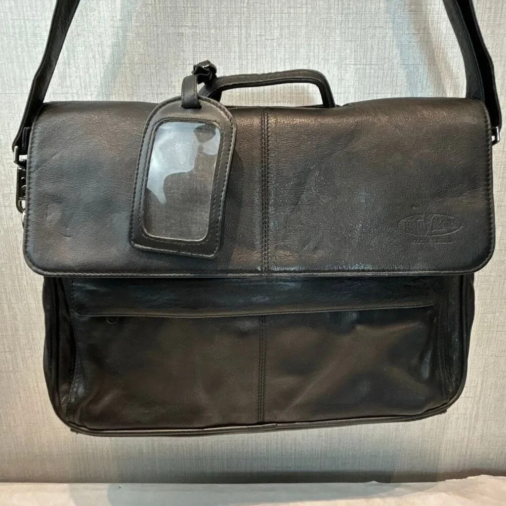 Vtg Hazel Leather Briefcase Shoulder Bag Laptop Computer Black Business Travel